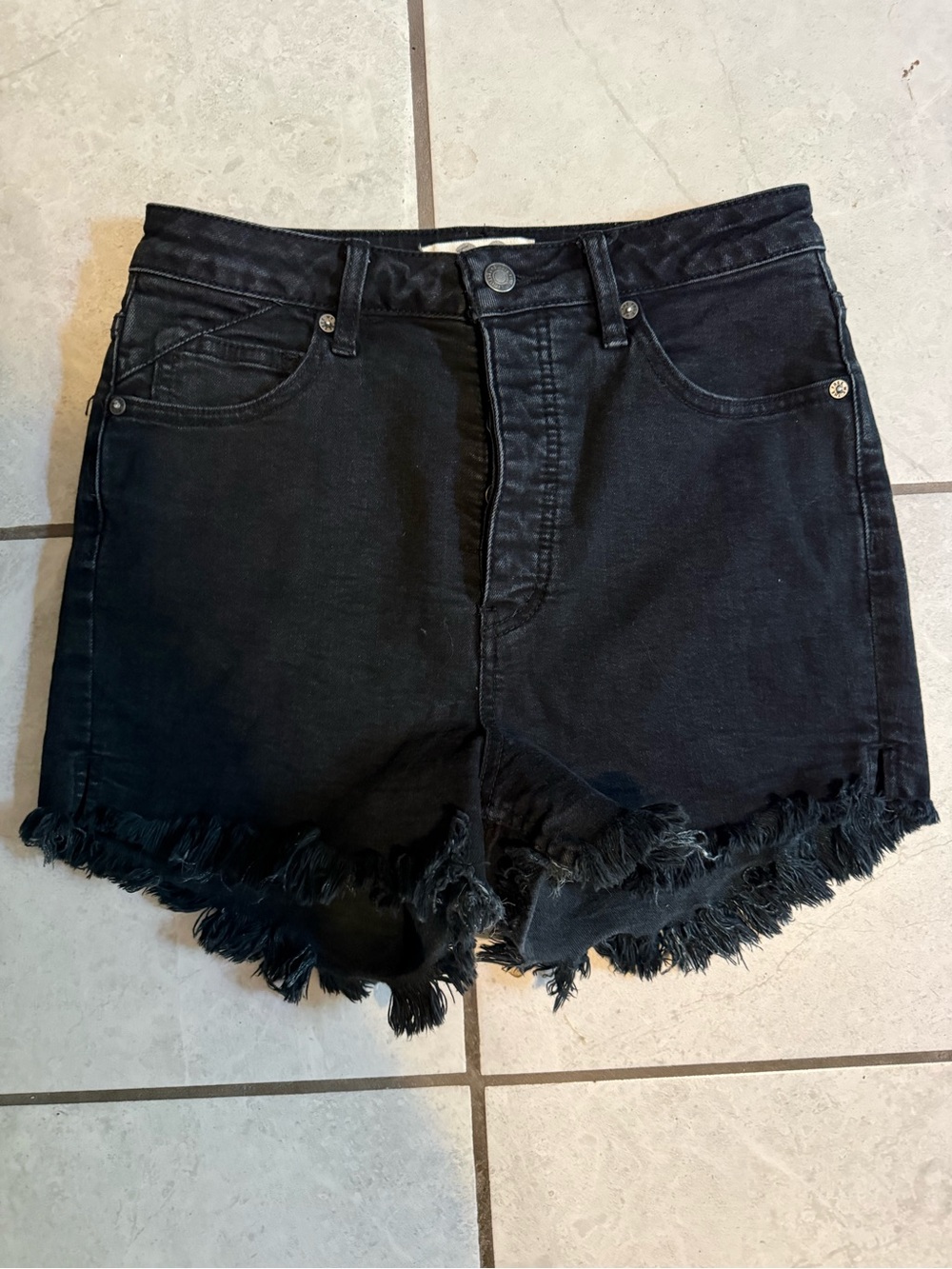 We The Free Black High Waist Frayed Denim Shorts
